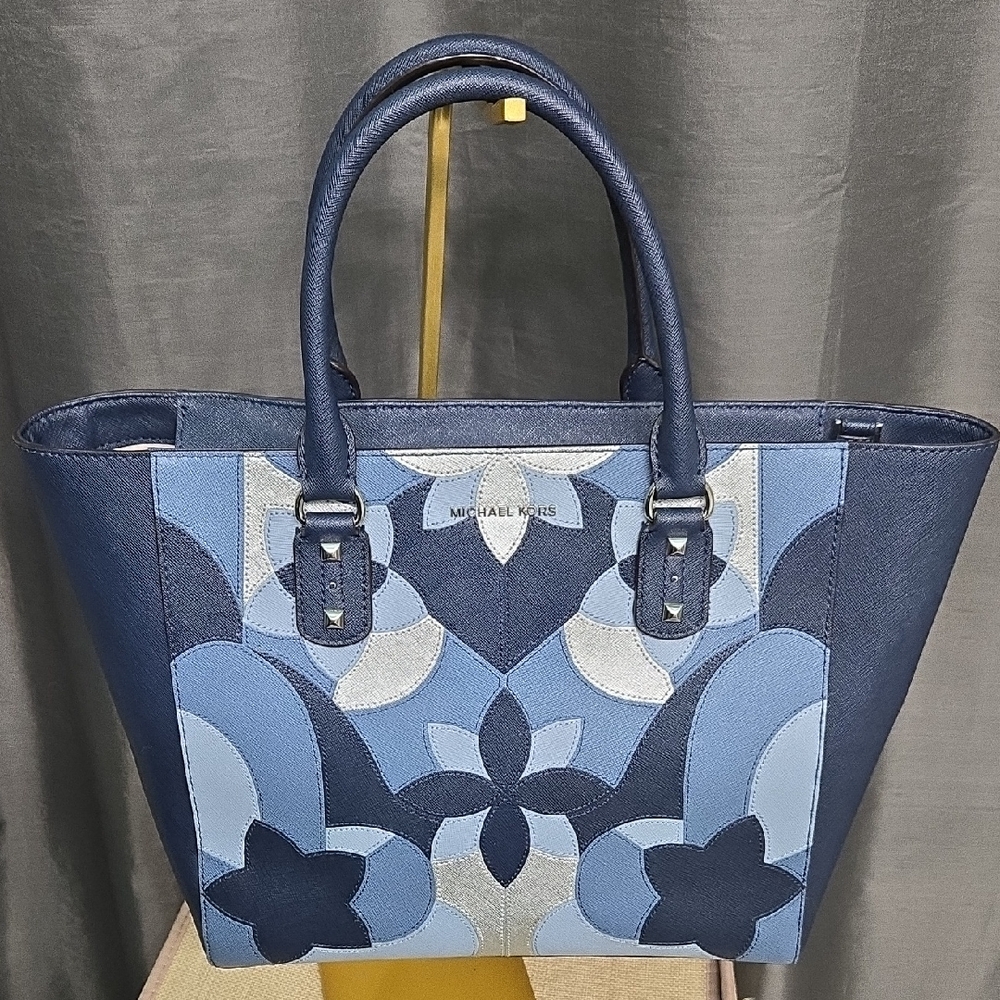 Michael Kors Navy and Light Blue Floral Tote